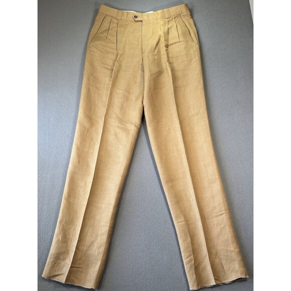 Ballin Relax Dress Pants Mens 36 Beige Tan Dunhill Linen Flat Front Wide Leg NWT - Picture 1 of 15